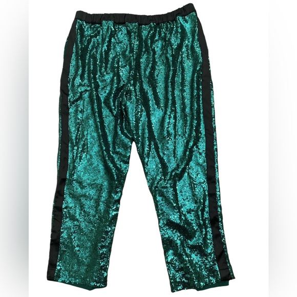 Eloquii High Rise Tapered Sequin Pants Verdant Green Cocktail Party - Picture 4 of 4